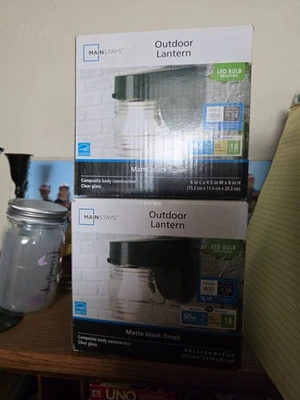 New MainStays Outdoor Lantern Black Finish LED Bulb Included 60W - Lot Of 2 - Image 1 of 4