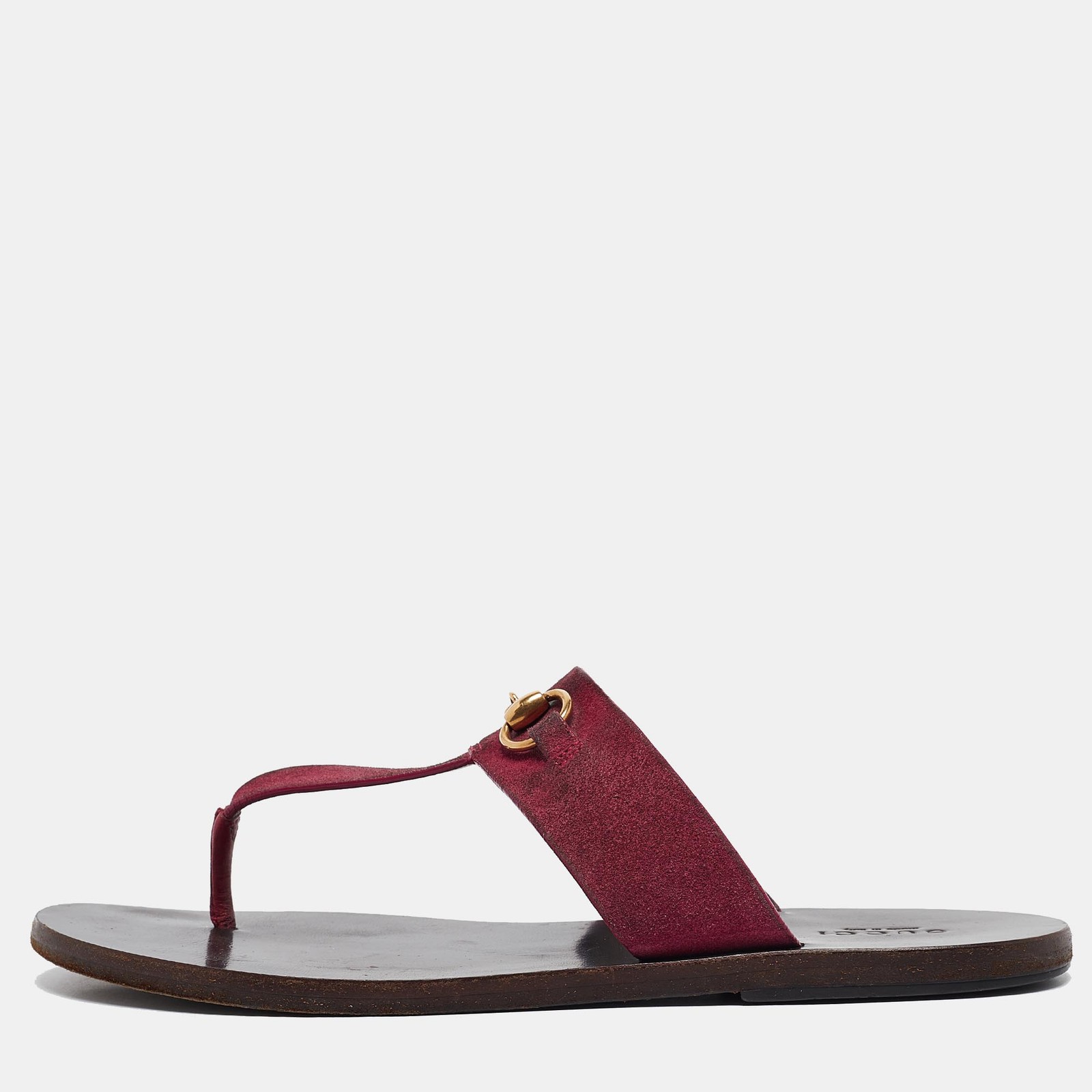 Gucci Pink Suede Horsebit Thong Flats Women Size 37