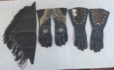 (3)Harley Davidson Women's Gauntlet Leather Snake Skin Gloves & Face Cover