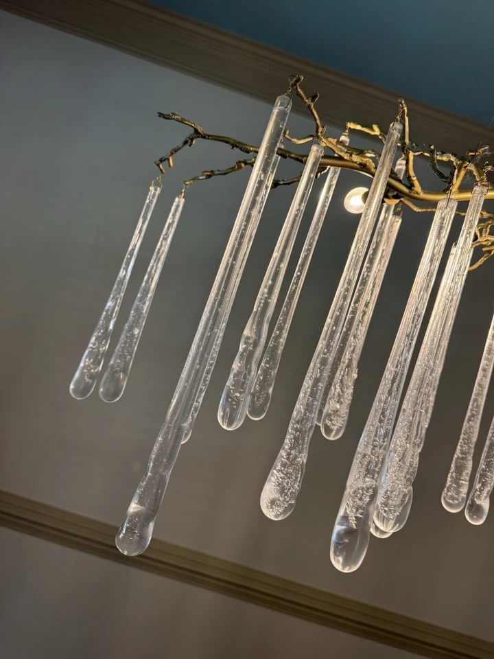 John Richard Brass and Glass Teardrop Chandelier 9 Light, 60” Wide - Image 2 of 4