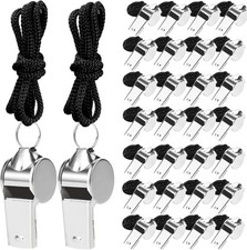 100 Pcs Stainless Steel Whistle with Lanyard, Sports Whistles Black Lanyard