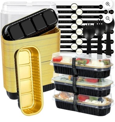 100 Pack Dessert Containers with Lids Gold Cake Boxes Meal Prep Food Trays