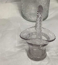 Duncan Miller Glass Bride Basket Etched Floral Rope Handle 7" Clear