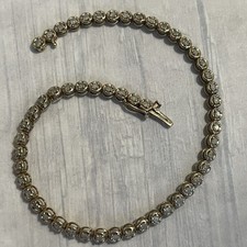 9ct Yellow Gold Tennis Bracelet Diamond Stones Full Hallmarked 19cm Long