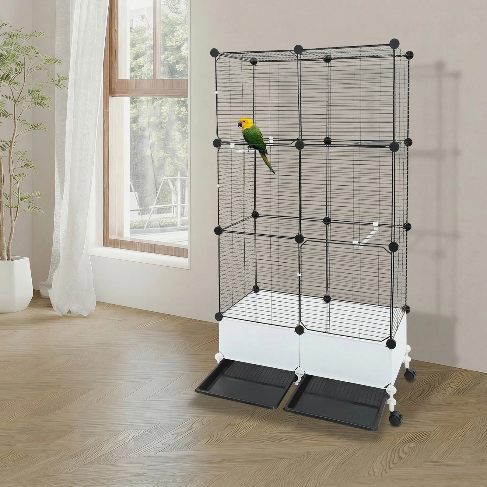 Large Parrot Cage,Black Standing Large Bird Cage, Spacious Birdcage For Parrots