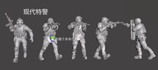 3D Printing 1/72 Modern special police 5 Person Model Unpainted