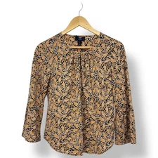 J.Crew Drakes London Giraffe Blouse Mustard Yellow Women's 6 Cotton