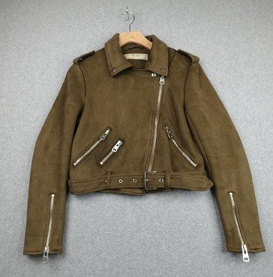 ZARA Basic Outerwear Jacket Womens XS Brown Long Sleeve Full Zip Faux Leather