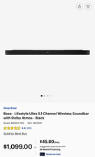 Bose Lifestyle Ultra 5.1 Wireless Soundbar and Subwoofer combo Dolby Atmos Black