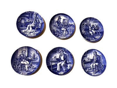 Old Chelsea Blue Set Of 6 Coasters Small Plates 4  Furnivals Ltd Male Characters