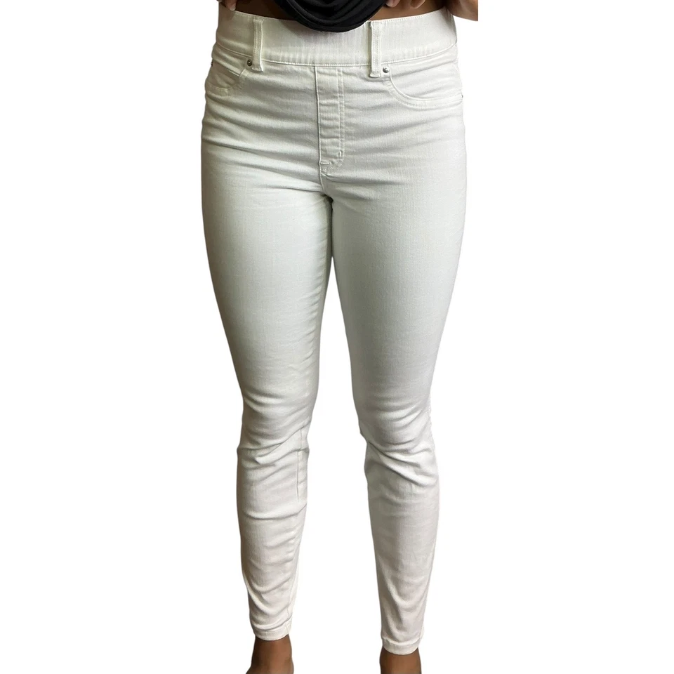 Calça jeans Spanx branca elástica emagrecimento casual feminina tamanho M - Imagem 3 de 4
