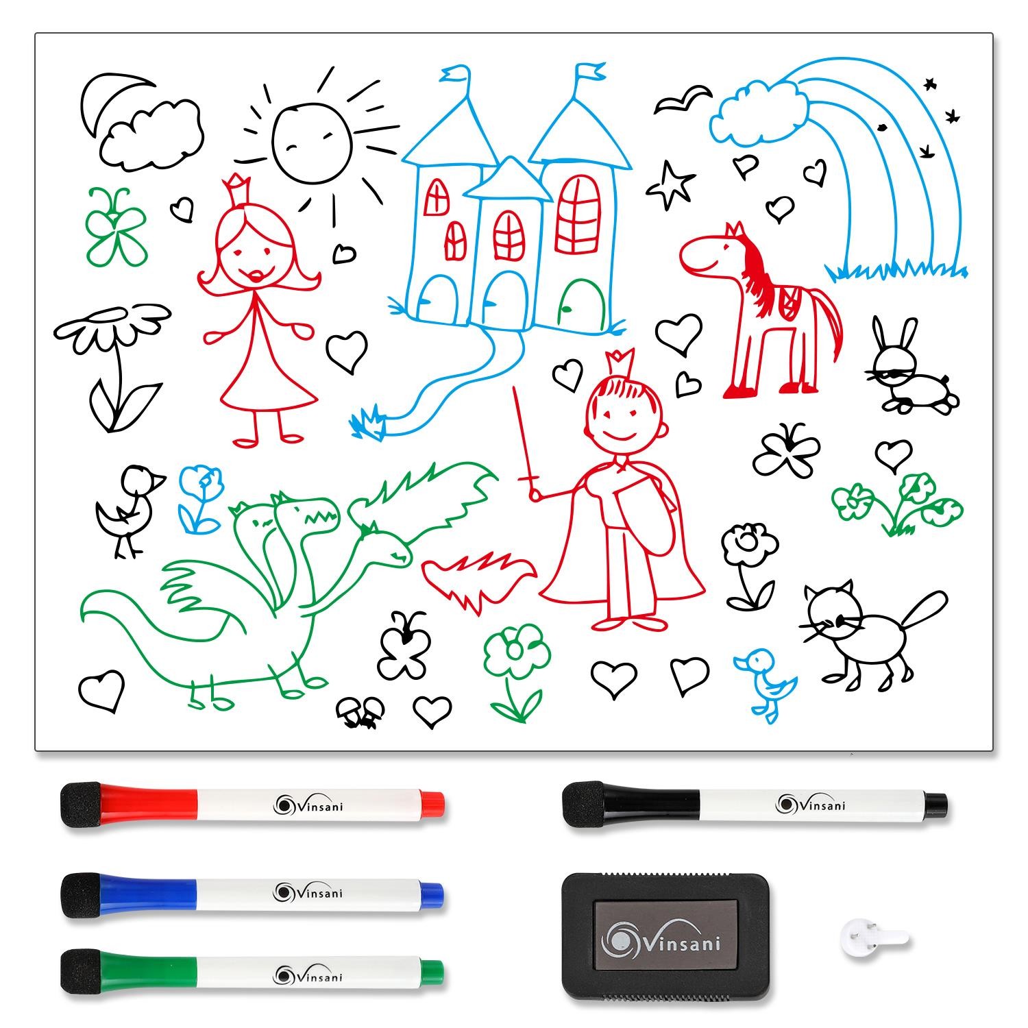 Vinsani 450x600 Whiteboard with 4 Markers and Eraser