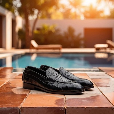 Maßgeschneiderte handgefertigte schwarze Alligatorleder Struktur Mokassin Halbschuhe Schuhe für Herren