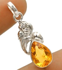 Bird 3CT Natural Golden Citrine 925 Sterling Silver Pendant 1 1/2