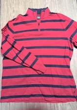 Chaps Men's XL Stretch Long Sleeve 1/4 Zip Pullover Shirt Red Blue stripes rugby