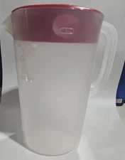 Rubbermaid Clear Pitcher 1 Gallon Red Lid Easy Pouring Dishwasher Safe, No Label