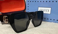 Gucci 0956S Women's Oversized Square Sunglasses Black Frame Gray Tinted 145