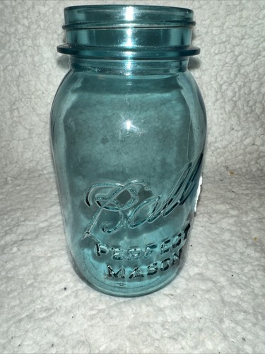 Seltenes Vintage Kugel perfektes Einmachglas blaues Glas Quart 1923-1933 #11 Depression Ära - Bild 1 von 4