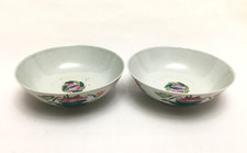 Pair of Antique Chinese Famille Rose Porcelain Bowls 7"