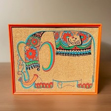 Vintage Groovy Elephant 70s Retro Bulletin Cork Memo Board 17x21&rdquo; Orange Frame