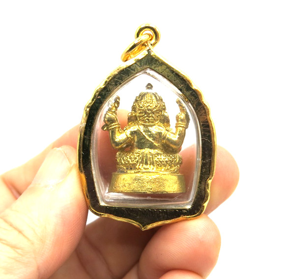 Alternate view of 18k Gold Plated Arms Lord Ganesh Pendant Hindu Elephant God Amulet Talisman
