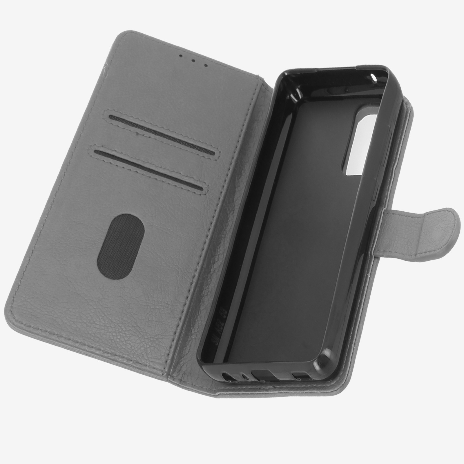 Portefeuille à rabat anti-choc en simili cuir gris pour protection intégrale A52s