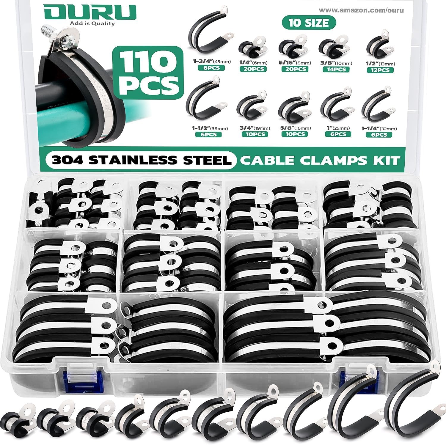 110PCS Cable Clamps Assortment Kit in 10 Sizes for Secure Wiring