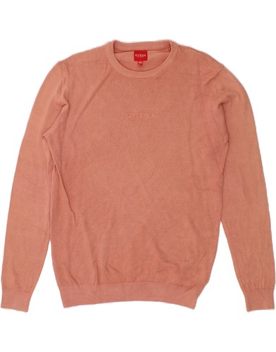 GUESS Mens Crew Neck Jumper Sweater Large Pink Cotton CF25
