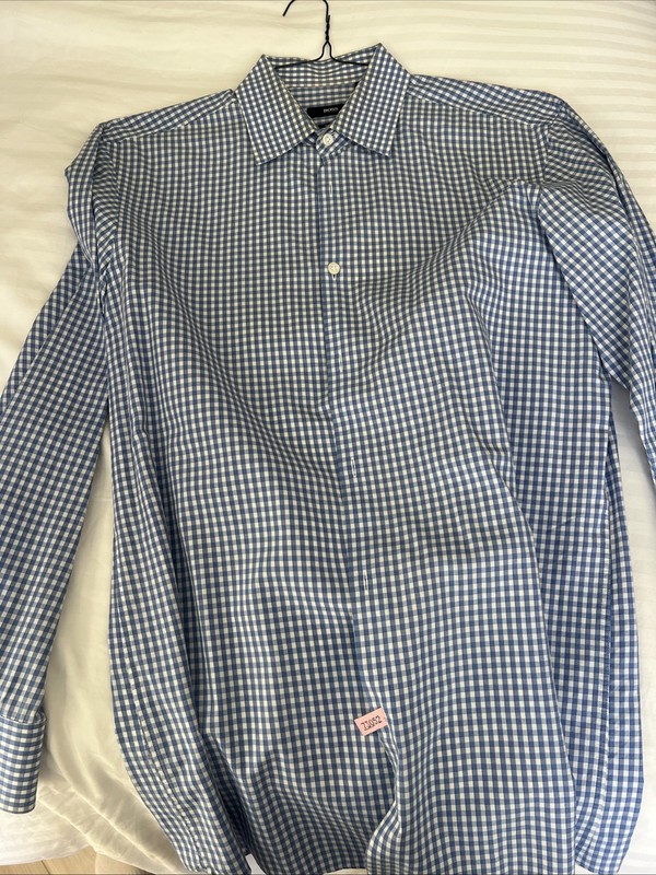 EUC Boss Hugo Boss Men Dress Shirt Plaid White  Blue 15.5 32/33