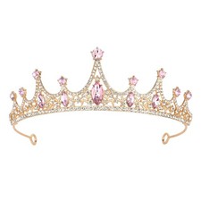 Amariver Gold Wedding Crown Crystal Tiara for Women and Pink Rhinestones