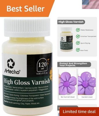 120ml High Gloss Varnish for Art Projects - Water Resistant & Easy Application