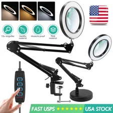 10X Magnifying Glass Desk Light Magnifier LED Lamp Reading Lamp With Base& Clamp