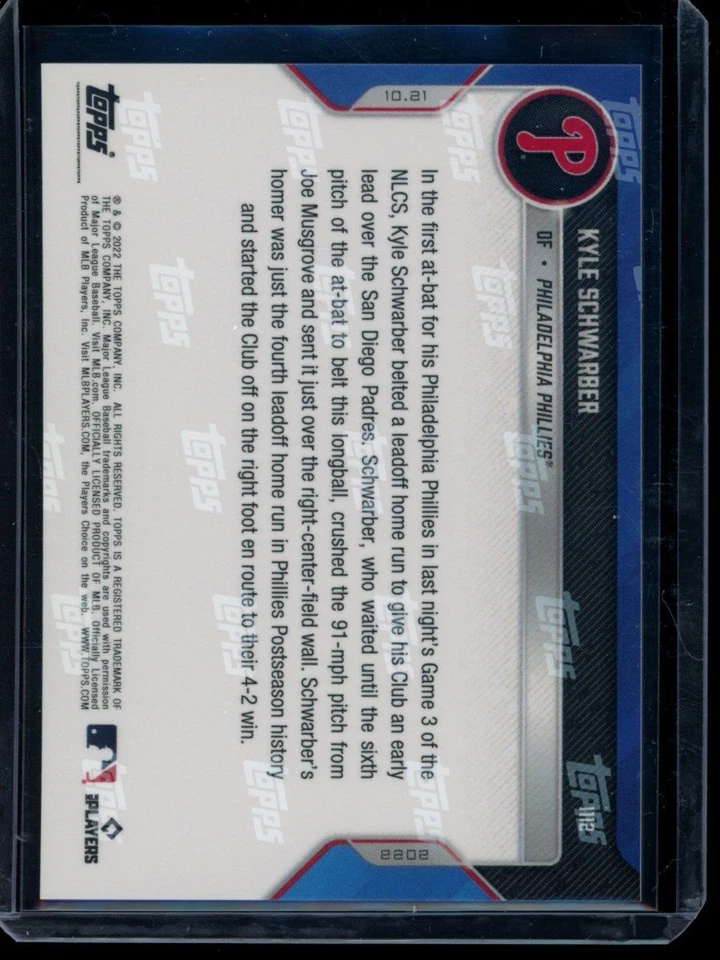 2022 Topps Now #1112 Kyle Schwarber Blue Parallel Card #d /49 - Image 2 of 2