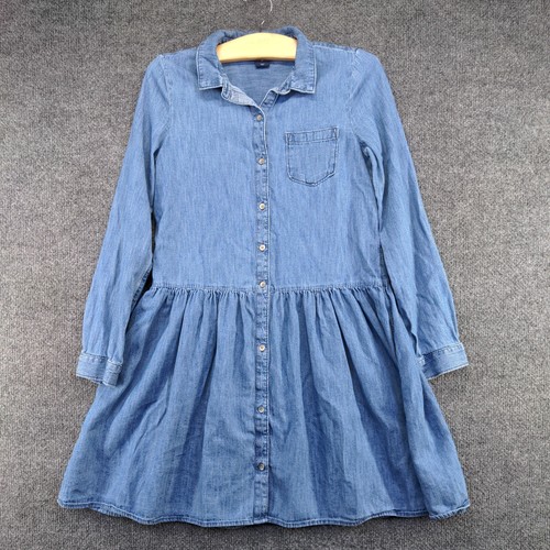 Gap Denim Girls Button-Up Shirt Dress XL Long Sleeve Blue Chest Pocket - Picture 2 of 12