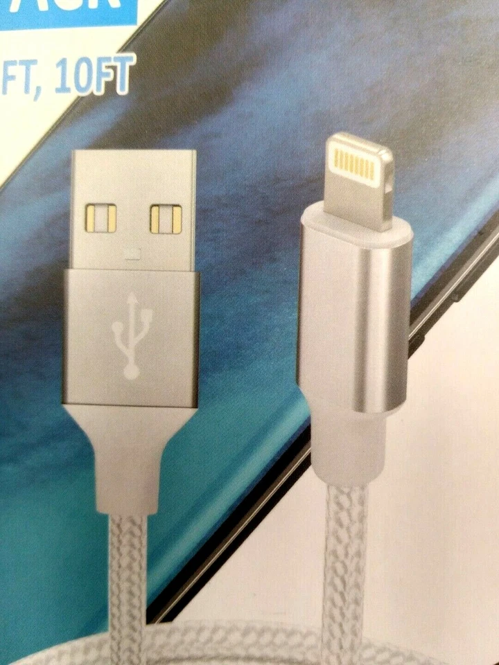 New 3pk FAST Charging Syncing iPhone iPad Cables 3ft 6ft 10ft one each US Ship - Image 3 of 4