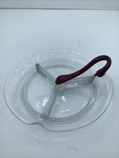 Jeannette Glass Clear Divided Serving Tray With Applied Red Handle