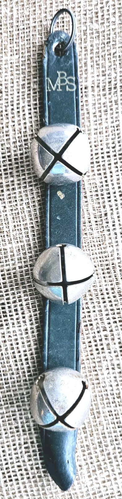 Vintage MBS Sleigh Bells Leather Green Strap 3 - 1.75" Silver Bells 12" Smucker