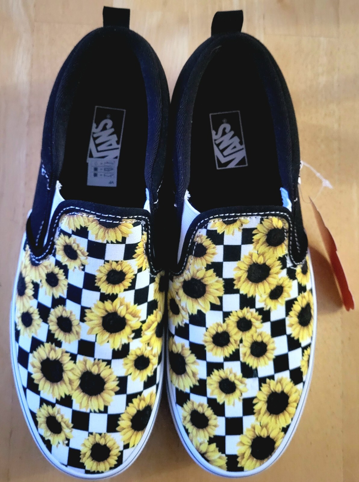 black and white checkered sunflower vans