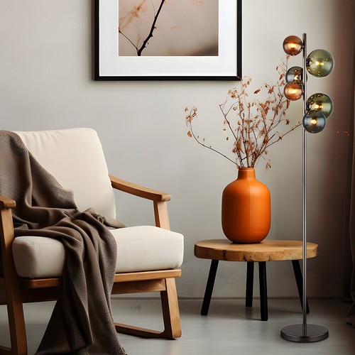 Piantana Lampadario Camera Letto 6 Fiamma LED Sfera di Vetro Lampada Lato - Foto 4 di 11