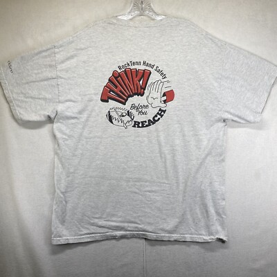 Vintage Safety T Shirt Mens Size XL RockTenn Hand Safety Think! Before You Reach