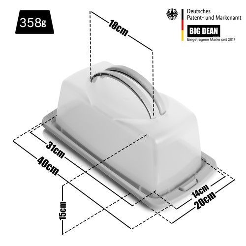 Kuchen Transportbox Kuchenbehälter Kuchenplatte Rechteckig in Pastell Grau - Bild 3 von 7