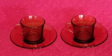 Vintage Duralex Vereco France Amber Glass Cup & Saucer 