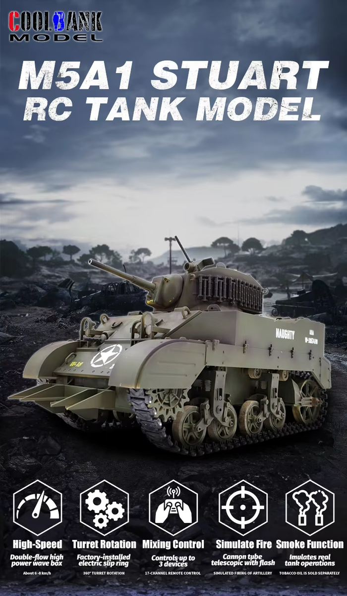 HIGH-QUALITY COOLBANK G2080 RC TANK 1/16 2.4G U.S. M5A1 STUART