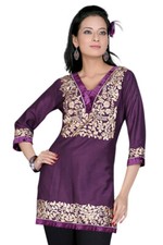 Purple 3/4 sleeves Kurti/Tunic with designer embroidery