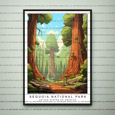 Sequoia National Park ungerahmte Illustration Kunst Kalifornien Wald Baum Druck