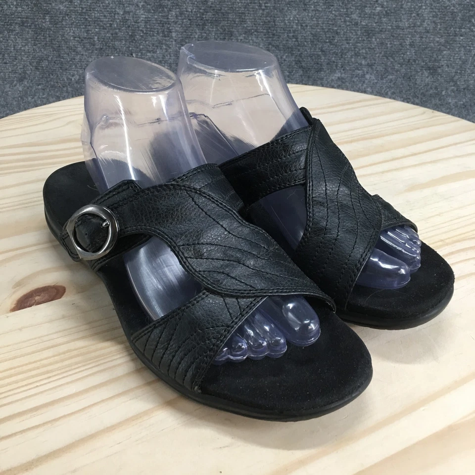 Sandalias Easy Street para mujer 7 diapositivas negras de imitación de cuero sin cordones con hebilla informales Foto 3 de 4