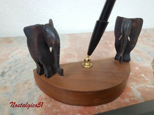 SET DA SCRITTOIO IN LEGNO CON ELEFANTI - IN OMAGGIO ELEGANTE PENNA CON CUSTODIA - Foto 4 di 4