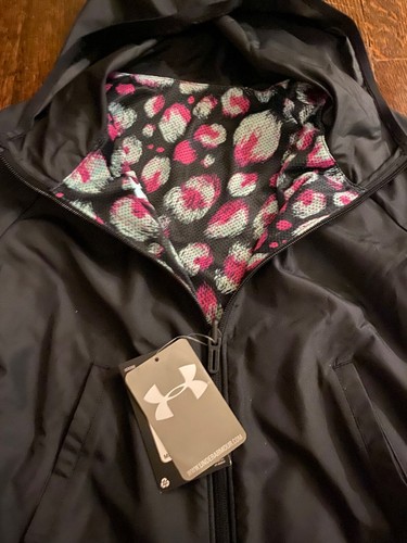 NWT Under Armour Girl's M Woven Reversible Windbreaker Hooded Jacket Black $60 - Picture 7 of 7