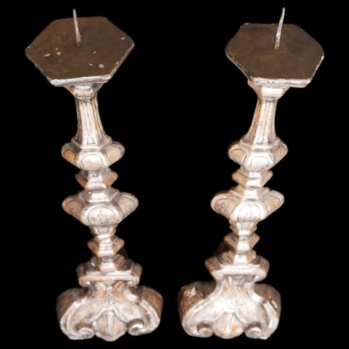 CANDELIERI 1700 XXL ANTICHI CHIESA ALTARE TORCIERI LEGNO ARGENTATO LACCATO CRIST - Picture 9 of 15