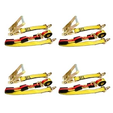 4 Pack 2" x 10' Swivel J Hook Over Tire Wheel Ratchet Tie Down for Car Hauler